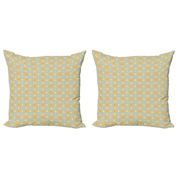 Ambesonne Ethnic Throw Pillow Cover 2 Pack, Triangle and Rhombus, 18", Pale Blue Orange