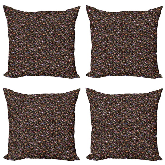 Ambesonne Ethnic Throw Pillow Cover 4 Pack, Abstract Flowers and Phoenix, 24", Multicolor