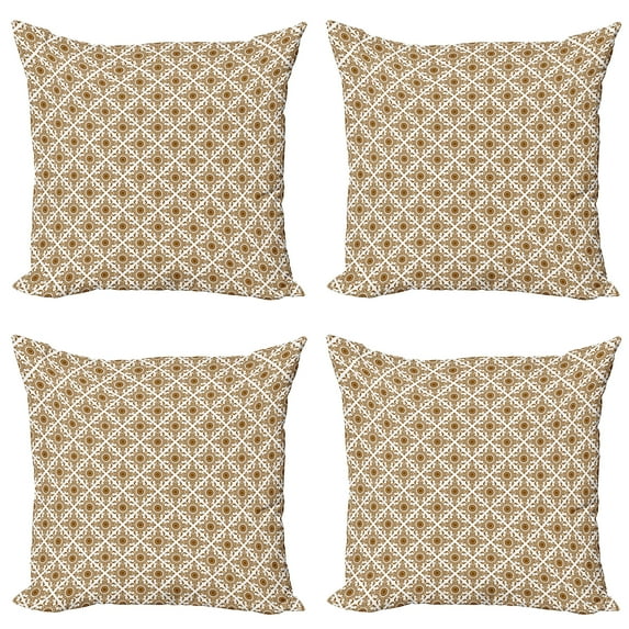 Ambesonne Ethnic Throw Pillow Cover 4 Pack, Abstract Lines Dots Folk, 18", Redwood White