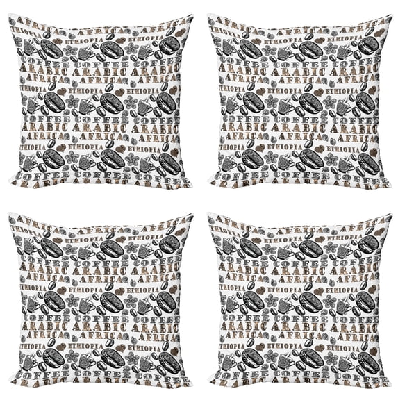 Ambesonne Ethnic Throw Pillow Cover 4 Pack, Coffee Beans, 20", Sand Brown Black
