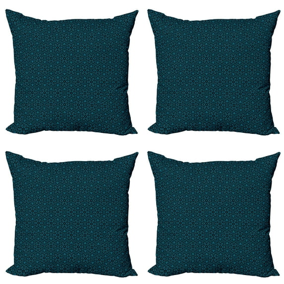 Ambesonne Ethnic Throw Pillow Cover 4 Pack, Dark Tones Flowers Lattice, 24", Blue Charcoal Grey