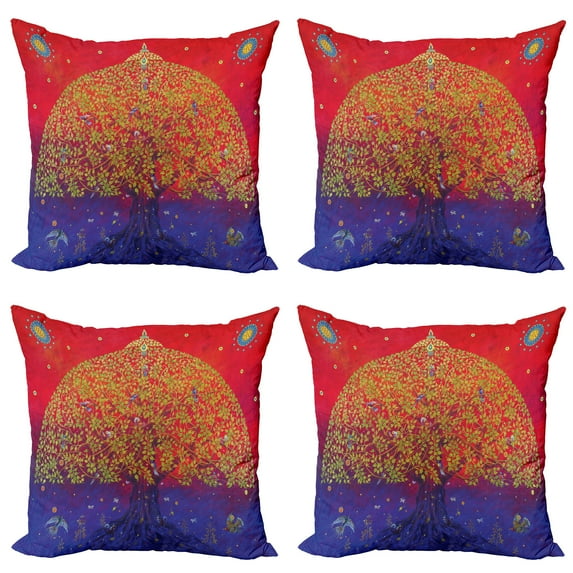 Ambesonne Ethnic Throw Pillow Cover 4 Pack, Eastern Art, 20", Scarlet Blue