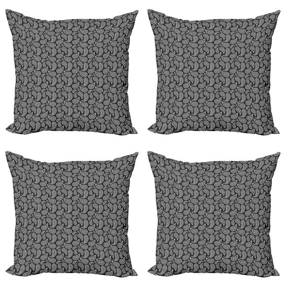 Ambesonne Ethnic Throw Pillow Cover 4 Pack, Eastern Oriental Paisley, 20", Charcoal Grey White