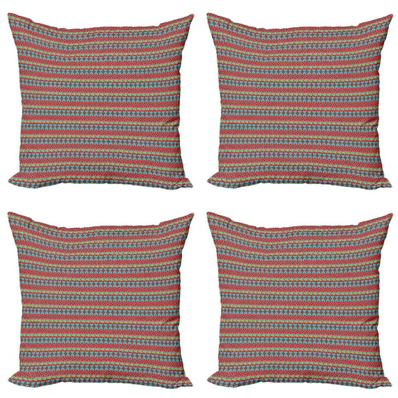 Ambesonne Ethnic Throw Pillow Cover 4 Pack, Ethnic Colorful Art Motifs, 24", Multicolor