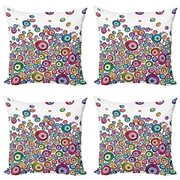Ambesonne Ethnic Throw Pillow Cover 4 Pack, Evil Eye Pattern, 16", Multicolor