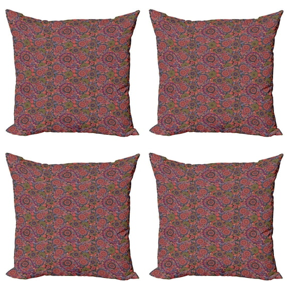 Ambesonne Ethnic Throw Pillow Cover 4 Pack, Leaves Eastern, 18", Burgundy Green