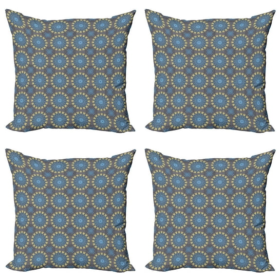 Ambesonne Ethnic Throw Pillow Cover 4 Pack, Mandala, 20", Pale Blue Pale Yellow