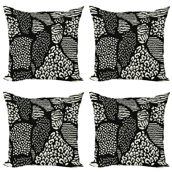 Ambesonne Ethnic Throw Pillow Cover 4 Pack, Monochrome Animal Spots Dots, 24", Black and Cream