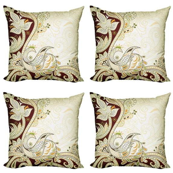 Ambesonne Ethnic Throw Pillow Cover 4 Pack, Oriental Middle Eastern, 16", Grey Yellow Chocolate