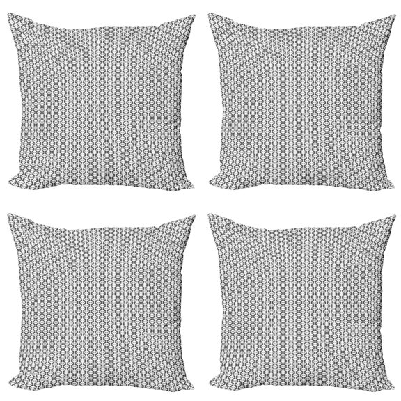 Ambesonne Ethnic Throw Pillow Cover 4 Pack, Ornamental Swirls with Curls, 24", Black and White