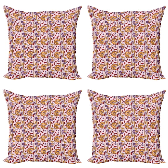 Ambesonne Ethnic Throw Pillow Cover 4 Pack, Persian Paisley Floral, 16", Multicolor