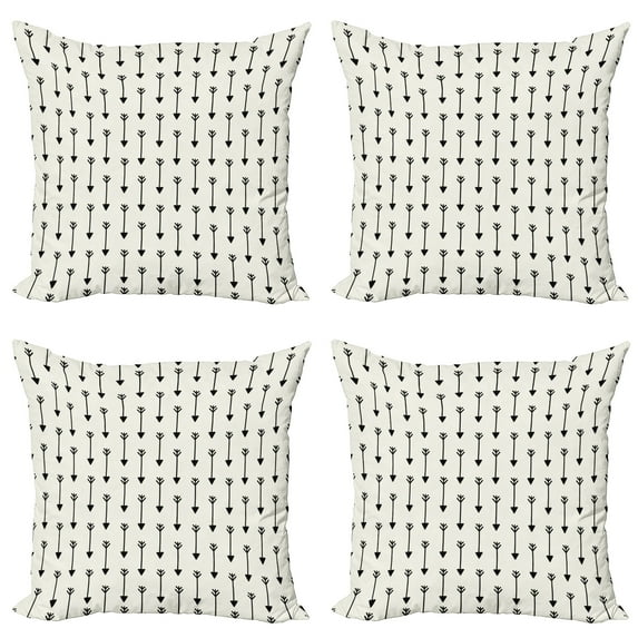 Ambesonne Ethnic Throw Pillow Cover 4 Pack, Retro Boho Arrow Pattern, 16", Pale Beige Black