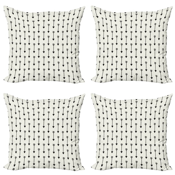 Ambesonne Ethnic Throw Pillow Cover 4 Pack, Retro Boho Arrow Pattern, 16", Pale Beige Black