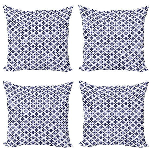Ambesonne Ethnic Throw Pillow Cover 4 Pack, Rococo Victorian Star Forms, 18", Indigo and White