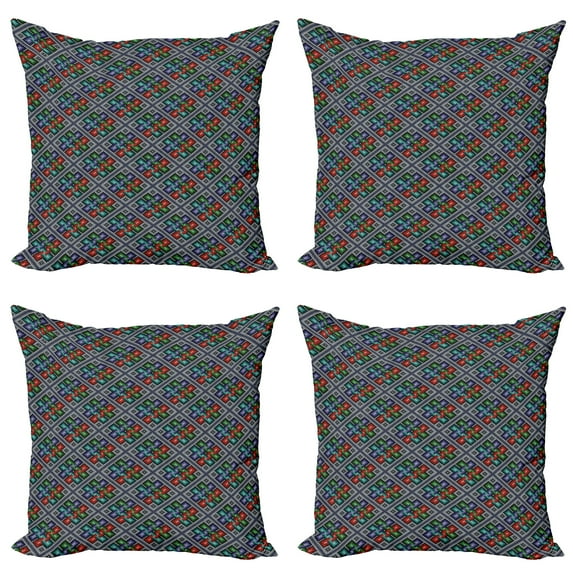 Ambesonne Ethnic Throw Pillow Cover 4 Pack, South American Pattern, 24", Multicolor