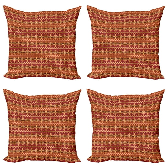 Ambesonne Ethnic Throw Pillow Cover 4 Pack, Style Ethnic, 20", Ginger and Orange