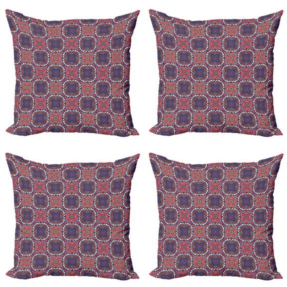 Ambesonne Ethnic Throw Pillow Cover 4 Pack, Tibet Flowers, 16", Multicolor