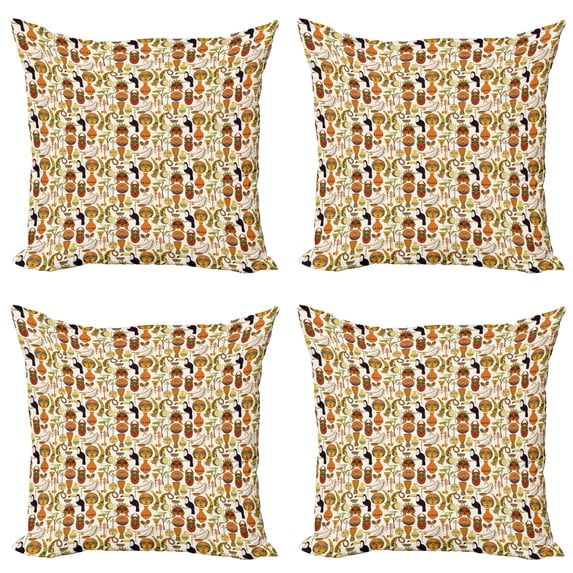 Ambesonne Ethnic Throw Pillow Cover 4 Pack, Toucans and Cultural Items, 24", Multicolor