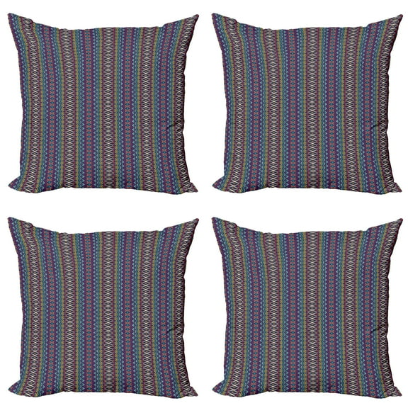 Ambesonne Ethnic Throw Pillow Cover 4 Pack, Triangles and Chevrons, 16", Multicolor