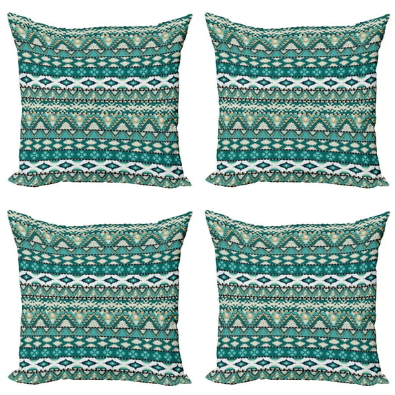 Ambesonne Ethnic Throw Pillow Cover 4 Pack, Winter Aztec Forms Design, 18", Teal Turquoise Tan