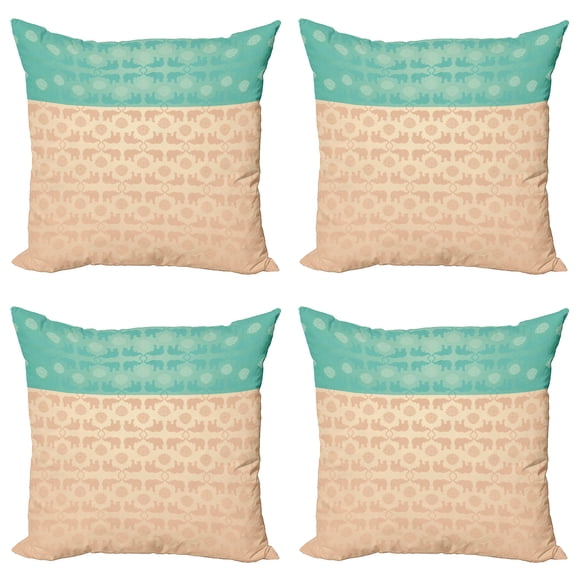 Ambesonne Ethnic Throw Pillow Cover 4 Pack, and Lotus Motifs, 24", Turquoise and Coral