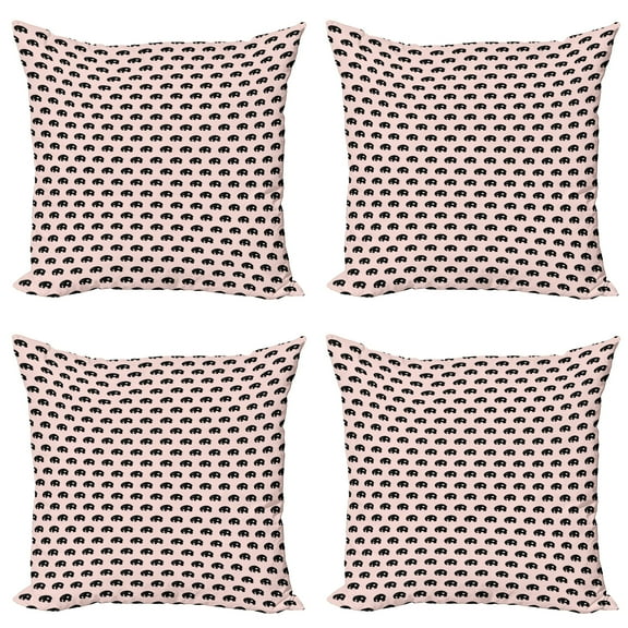 Ambesonne Ethnic Throw Pillow Cover 4 Pack, with Heart, 16", White Black and Rose