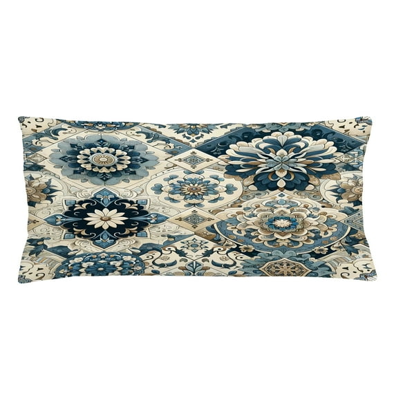 Ambesonne Ethnic Throw Pillow Cushion Cover, Mosaic Look Azulejo Inspired, 36" X 16", Off White Cadet Blue