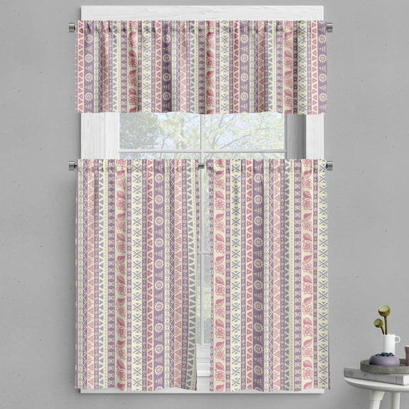 Ambesonne Ethnic Valance & Curtain, Aztec Style Floral Leaves, 55"x45", Pale Pink Mauve