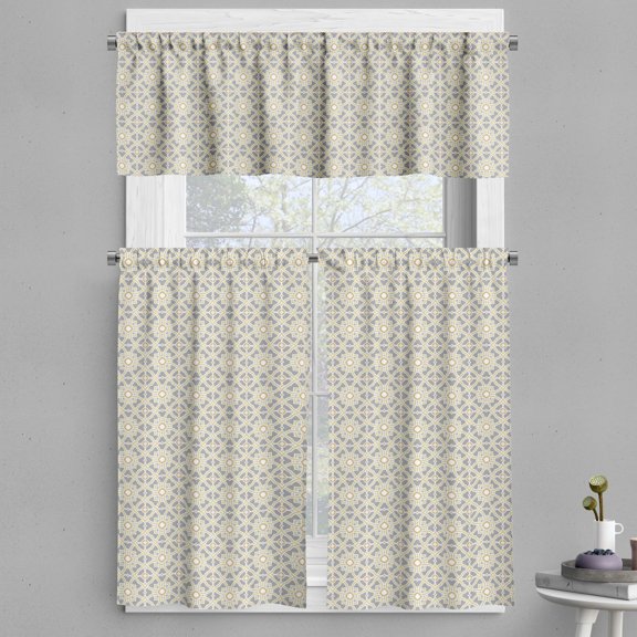 Ambesonne Ethnic Valance & Curtain, Azulejo Tiles Design, 55"x24", Taupe Beige
