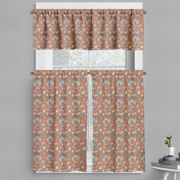 Ambesonne Ethnic Valance & Curtain, Bohemian Folkloric Tulips, 55"x24", Burnt Sienna Multicolor