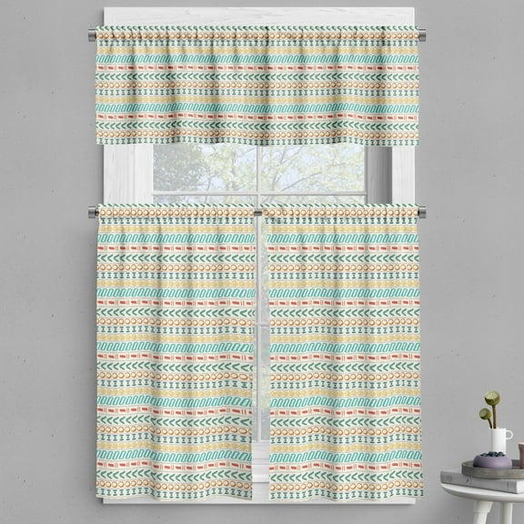 Ambesonne Ethnic Valance & Curtain, Boho Striped Motif Art, 55"x45", Multicolor