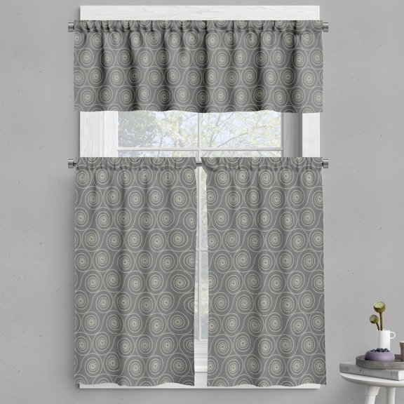 Ambesonne Ethnic Valance & Curtain, Dash Line Dots Whirling Form, 55"x45", Dark Purple Grey and Dust