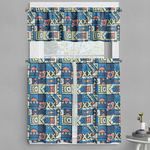 Ambesonne Ethnic Valance & Curtain, Folk Geometric, 55"x30", Multicolor