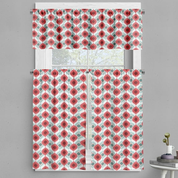 Ambesonne Ethnic Valance & Curtain, Folkloric Style Far Eastern, 55"x24", Dark Coral Mint Green