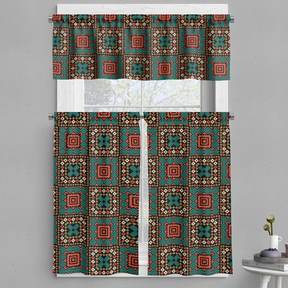 Ambesonne Ethnic Valance & Curtain, Geometric Aztec Ornaments, 55"x30", Multicolor