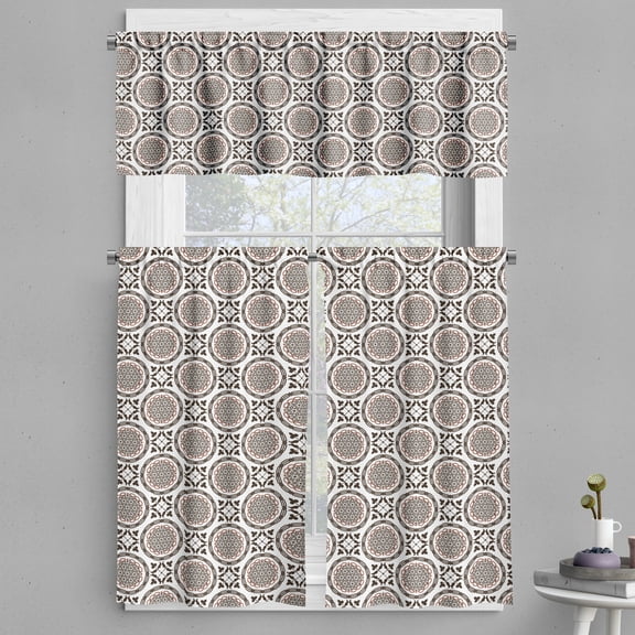 Ambesonne Ethnic Valance & Curtain, Geometric and Orient Motifs, 55"x24", White Redwood Brown