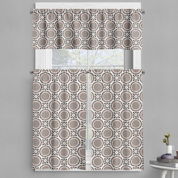Ambesonne Ethnic Valance & Curtain, Geometric and Orient Motifs, 55"x30", White Redwood Brown
