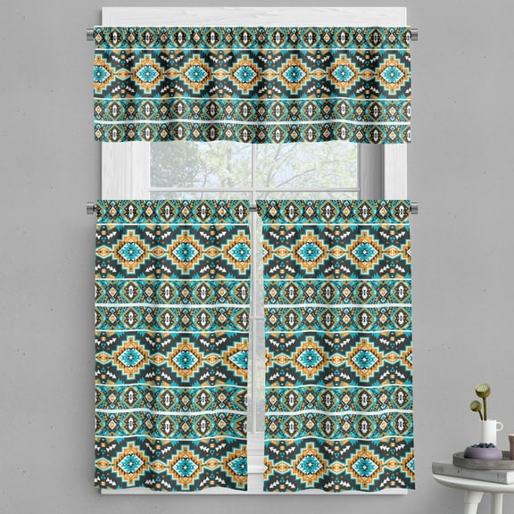 Ambesonne Ethnic Valance & Curtain, Indigenous Motifs, 55"x30", Multicolor