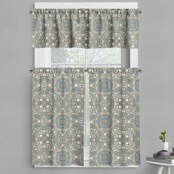 Ambesonne Ethnic Valance & Curtain, Persian Flora, 55"x24", Tan Blue White