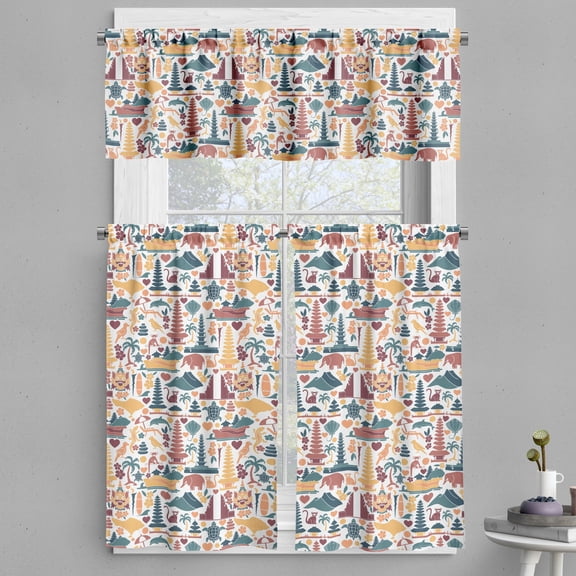 Ambesonne Ethnic Valance & Curtain, Traditional Bali Symbols, 55"x30", Sand Brown and Dried Rose