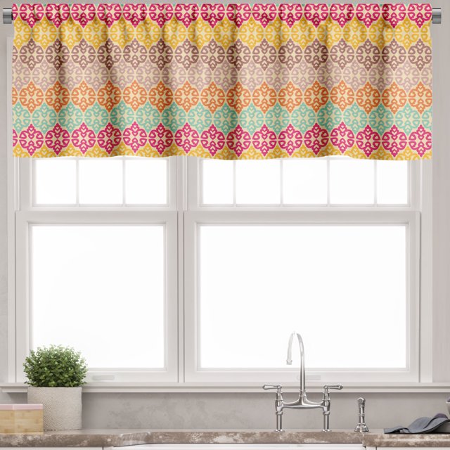 Ambesonne Ethnic Valance Pack of 2, Colorful Eastern Style Forms, 54"X18", Beige and Multicolor