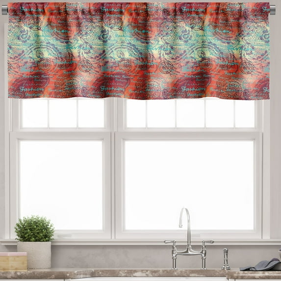 Ambesonne Ethnic Valance Pack of 2, Grunge Paisley, 42"X12", Turquoise Orange Black