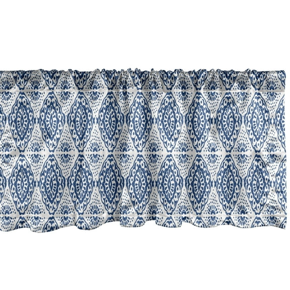 Ambesonne Ethnic Valance Pack of 2, Ikat Shibori Bohemian, 54"X12", Navy Blue and White