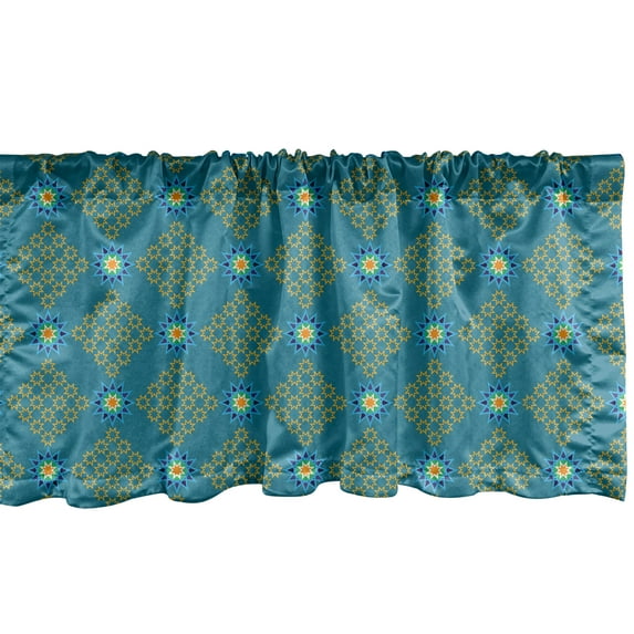 Ambesonne Ethnic Valance Pack of 2, Oriental Stars Mosaic Look, 54"X18", Dark Turquoise and Multicolor