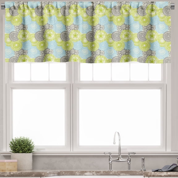 Ambesonne Ethnic Valance Pack of 2, Pastel Folk Style Flower, 54"X12", Apple Green Aqua Grey