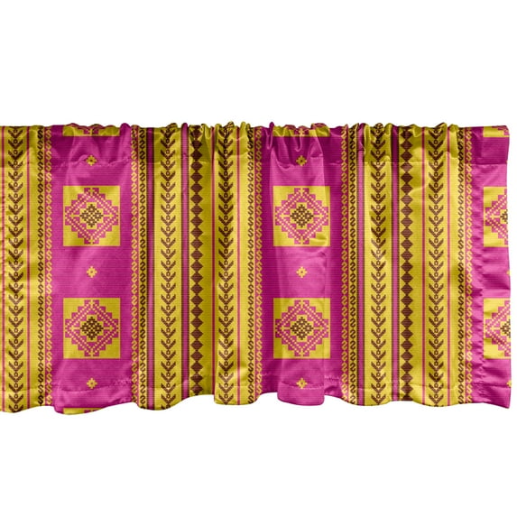 Ambesonne Ethnic Valance Pack of 2, Traditional Ornaments, 42"X18", Hot Pink Yellow