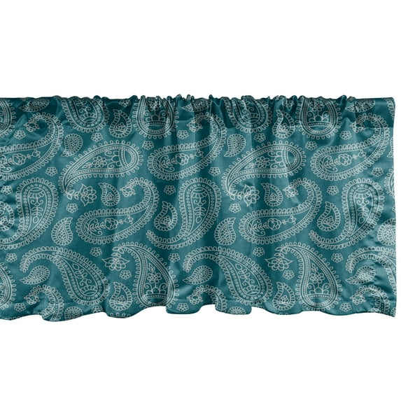 Ambesonne Ethnic Window Valance, Abstract Leaves Blue, 42" x 18", Petrol Blue Pale Grey
