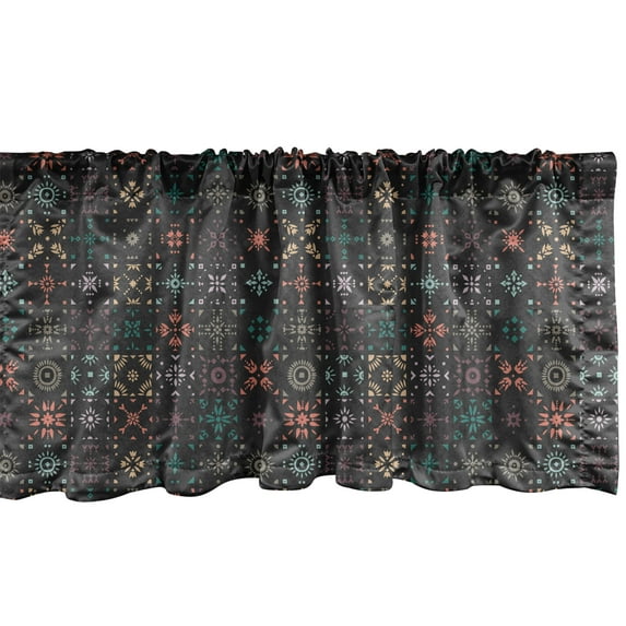 Ambesonne Ethnic Window Valance, Bohemian Square Formations, 42" x 18", Dark Taupe and Multicolor