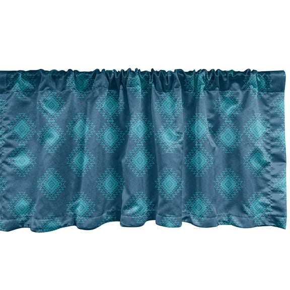 Ambesonne Ethnic Window Valance, Bohemian Zigzags Rhombuses, 54" X 12", Dark Sky Blue Sea Blue