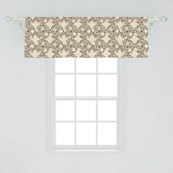 Ambesonne Ethnic Window Valance, Circles with Squares and Native Cultural Geometric Motifs Vintage Artwork, Curtain Valance for Kitchen Bedroom Decor with Rod Pocket, 54" X 18", Brown Beige and White